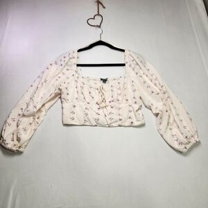 ⭐️Wild Fable Floral Cropped Long Sleeve Shirt – Size Medium Romantic Cottagecore